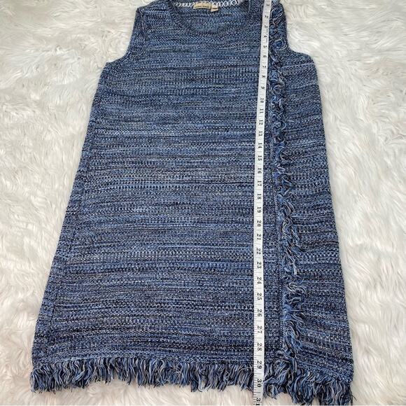 Anthropologie Holding Horses Woven Tweed Shift Dress Blue Size S W/ Fringe - Picture 6 of 7
